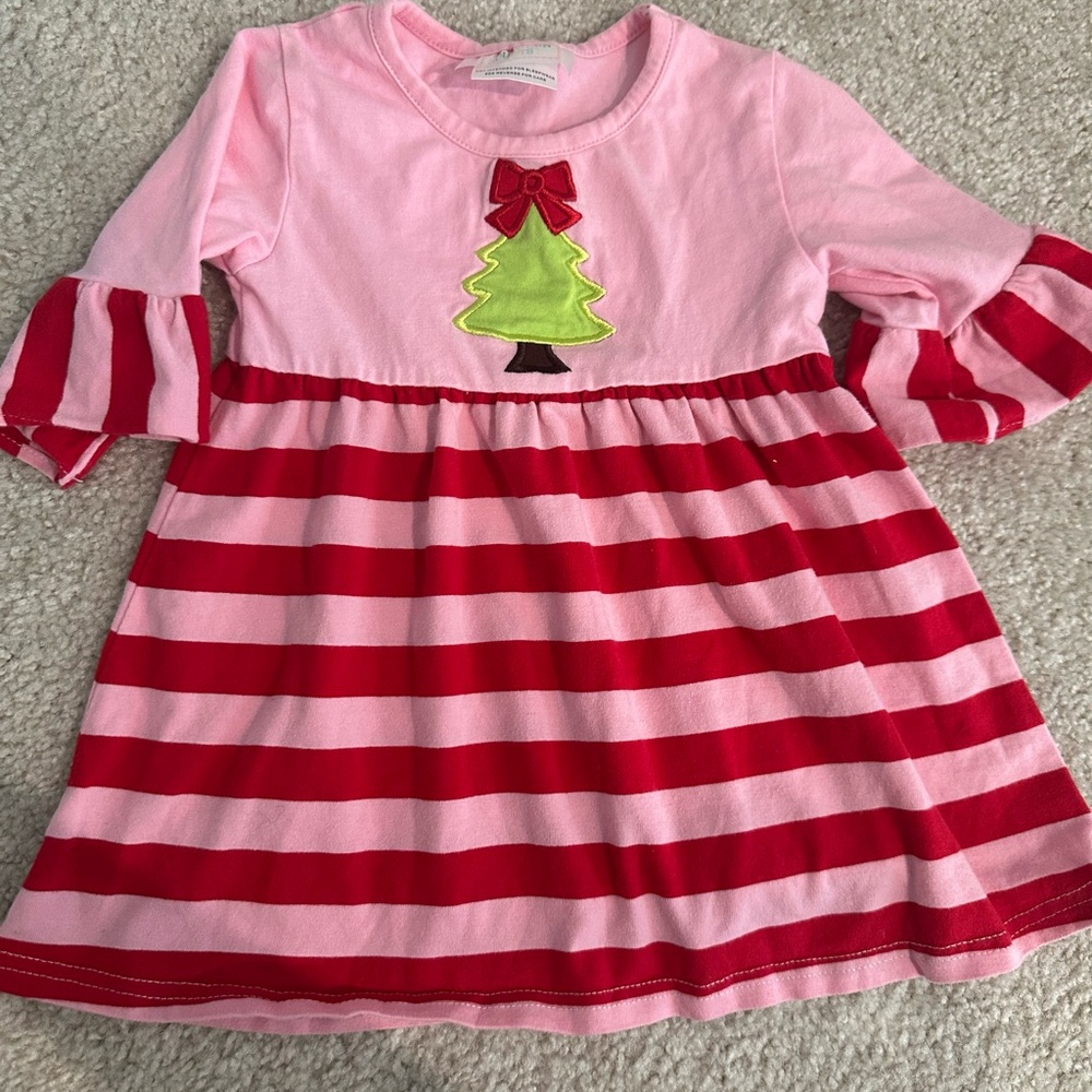 Pink and Red Striped Dress with Christmas Tree